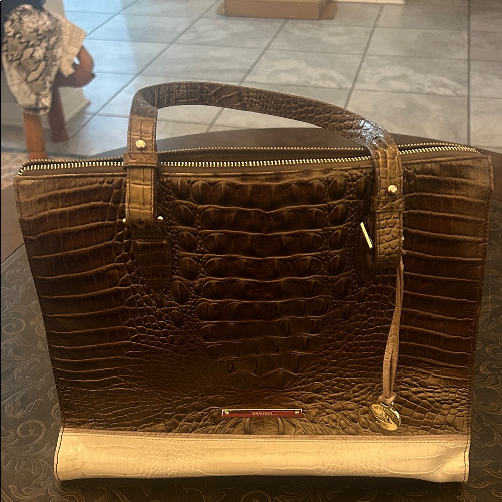 Brahmin Dark Brown Crocodile Satchel